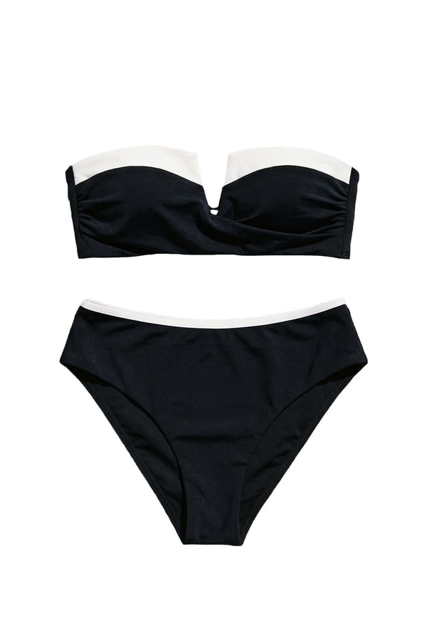 Mısırlı V Yaka Soft Straplez Bikini Takım Siyah
