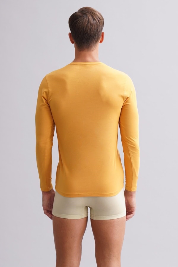 ORGANIC Pamuklu HERCULES Slim Fit Bisiklet Yaka Uzun Kollu Erkek Fanila Hardal