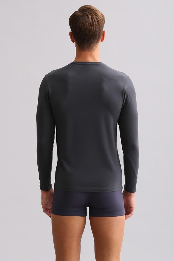 ORGANIC Pamuklu HERCULES Slim Fit Bisiklet Yaka Uzun Kollu Erkek Fanila Atrasit