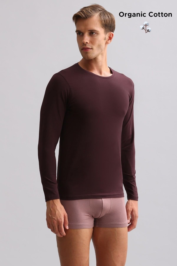 ORGANIC Pamuklu HERCULES Slim Fit Bisiklet Yaka Uzun Kollu Erkek Fanila Mor