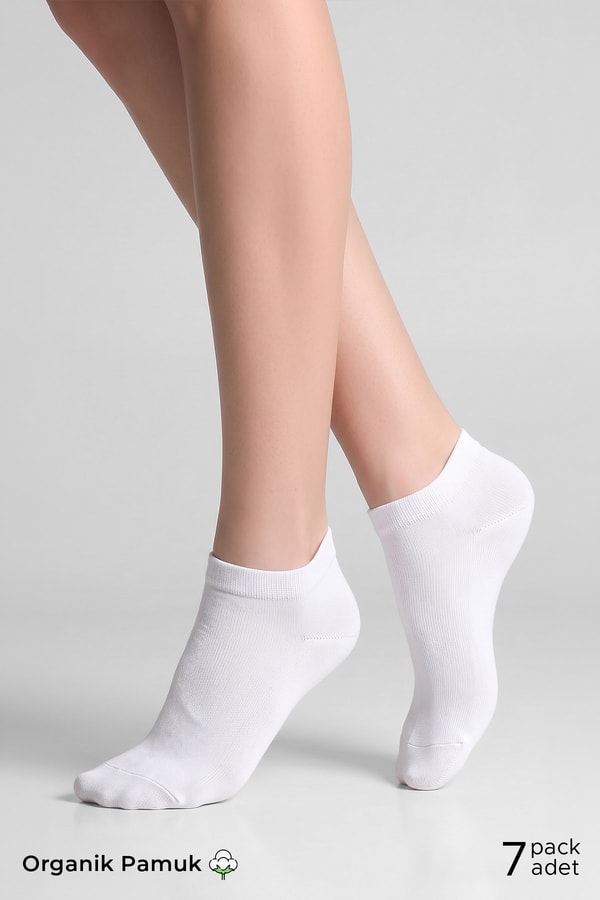 ORGANİK PAMUKLU Unisex 7 Çift Patik Çorap Beyaz