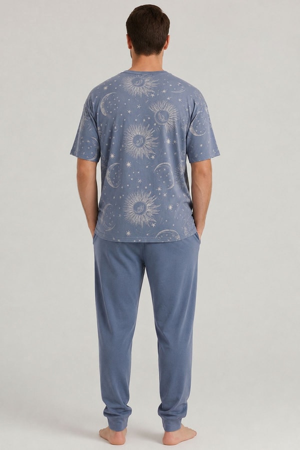 Pamuklu Kısa Kollu Pijama Takım İndigo