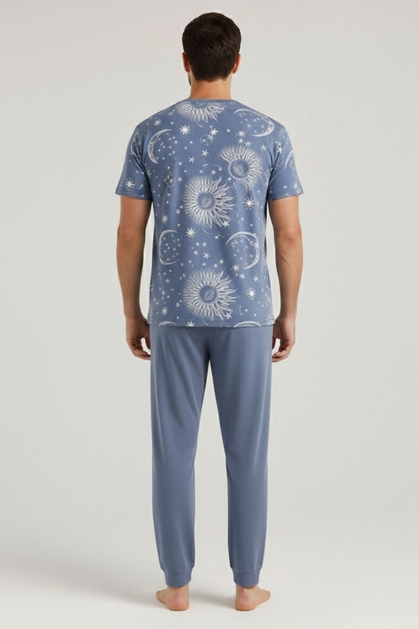 Pamuklu Kısa Kollu Pijama Takım İndigo