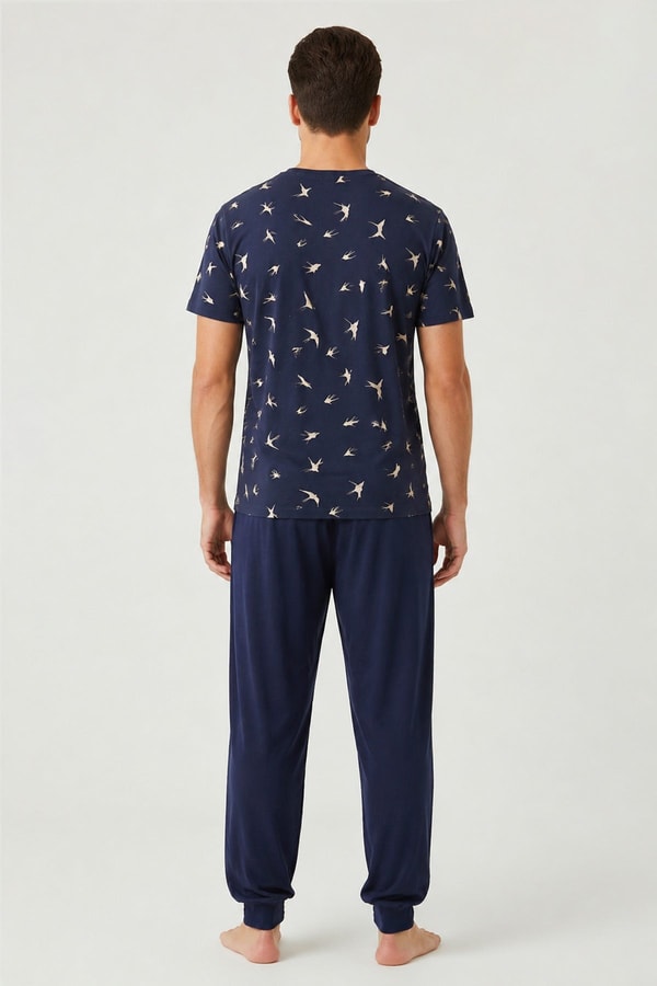 Pamuklu Kısa Kollu Pijama Takım Lacivert