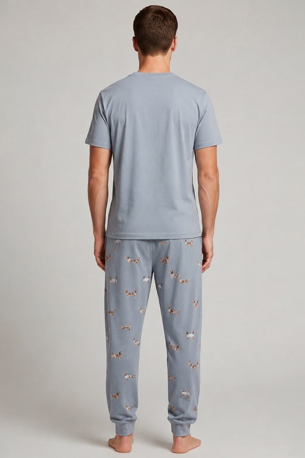 Pamuklu Kısa Kollu Pijama Takım Mavi