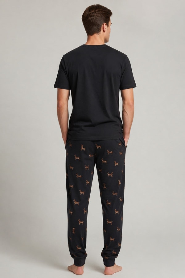 Pamuklu Kısa Kollu Pijama Takım Siyah
