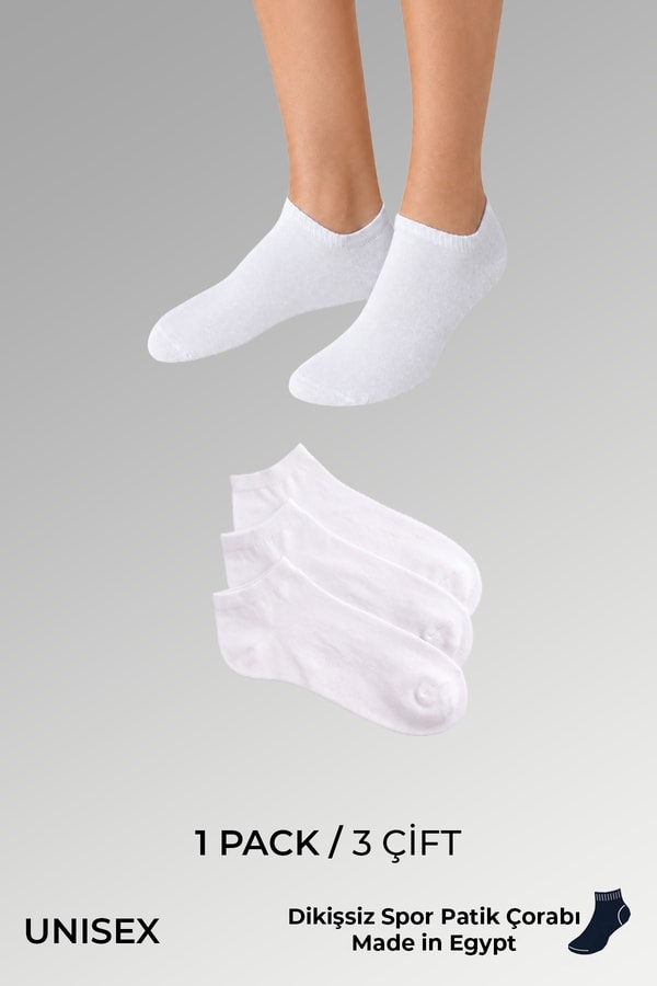 Socksmax Unisex Pamuklu Dikişsiz Üçlü Patik Çorap Beyaz