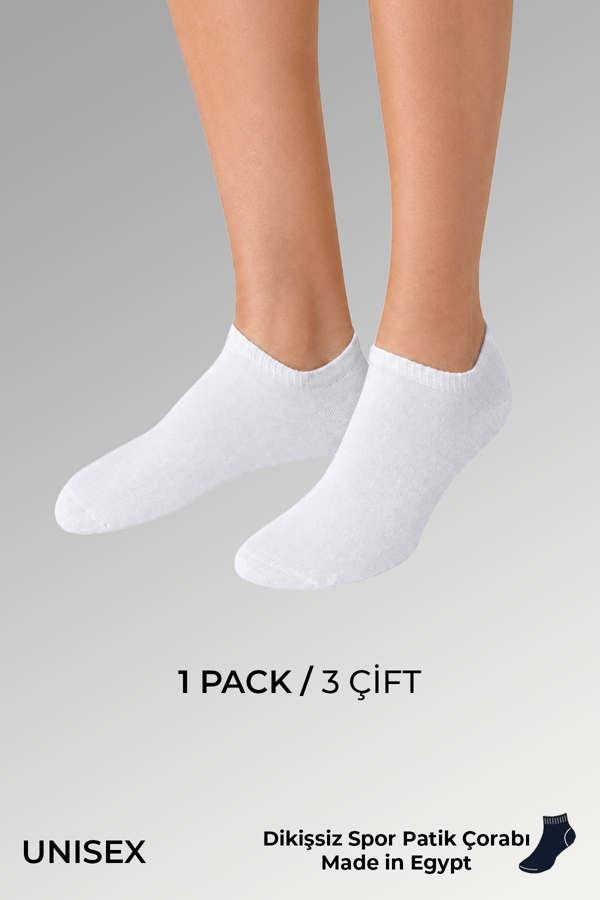 Socksmax Unisex Pamuklu Dikişsiz Üçlü Patik Çorap Beyaz