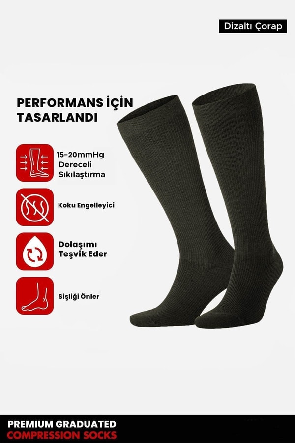 Unisex Bambu Özel Sıkılaştırıcı Teknolojiyle Uçuş ve Pilot Diz Altı Çorap Koyu Haki