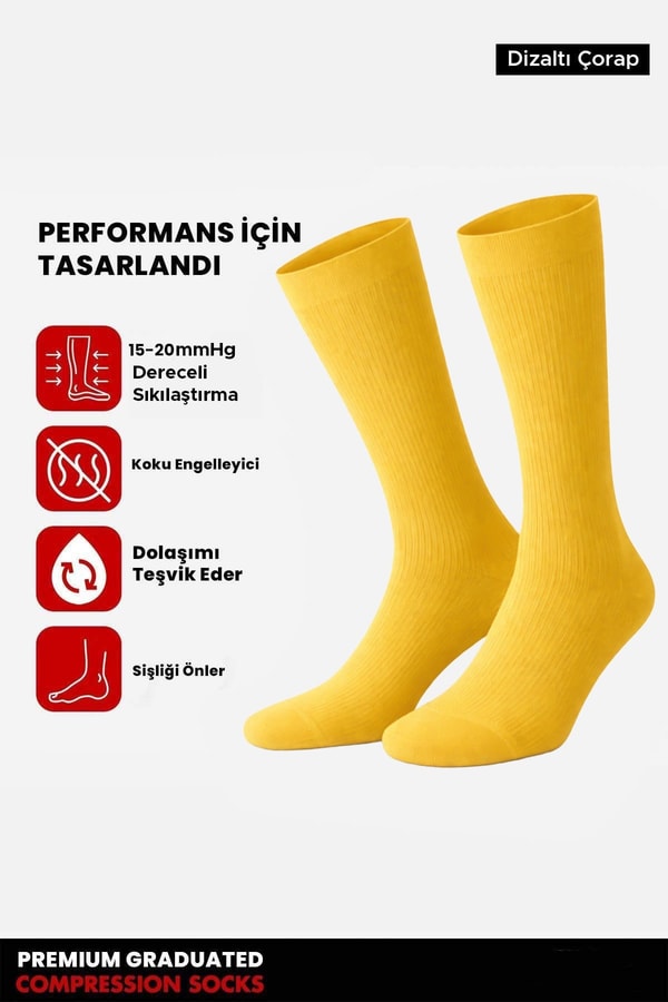 Unisex Bambu Özel Sıkılaştırıcı Teknolojiyle Uçuş ve Pilot Diz Altı Çorap Hardal