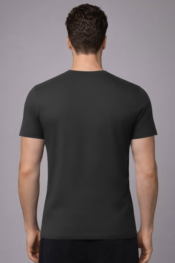 Unisex Modal Bisiklet Yaka İkili Tişört Gri