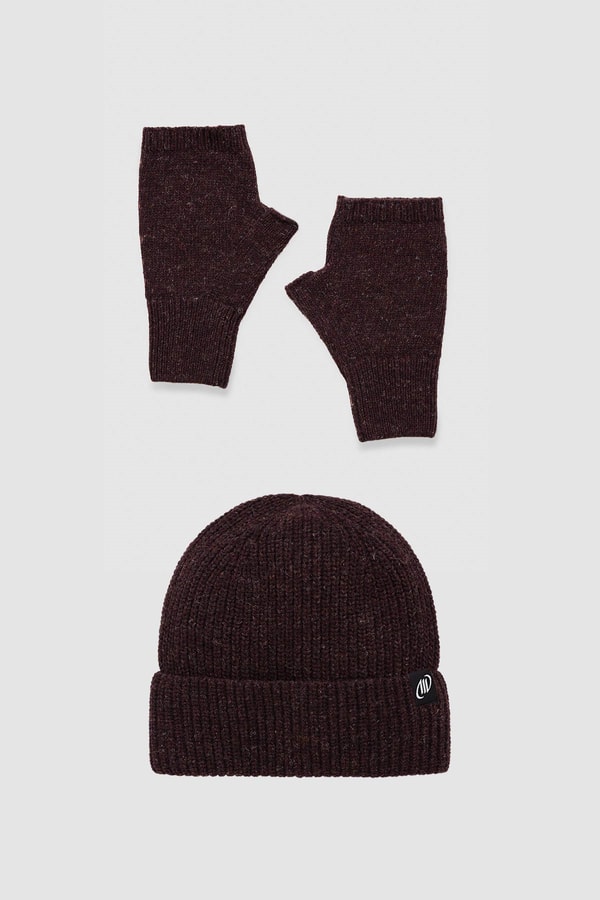 Unisex Yün Bere Eldiven Takımı - Milda Bordo