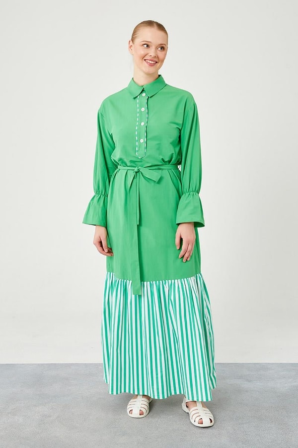 Benetton Çizgili Poplin Elbise