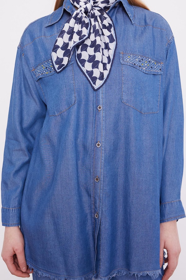 Açık Mavi Cep Taşlı Denim İkili Takım