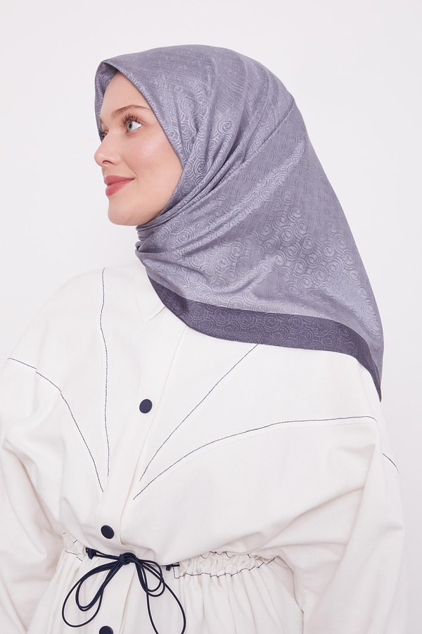 Açık Antrasit Halka Desen Monogram Eşarp