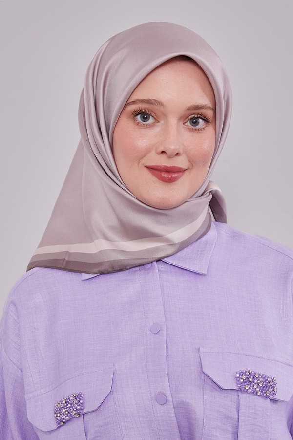 Açık Vizon Kenar Bordürlü Twill İpek Eşarp
