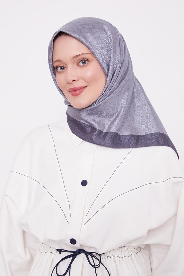 Açık Antrasit Halka Desen Monogram Eşarp
