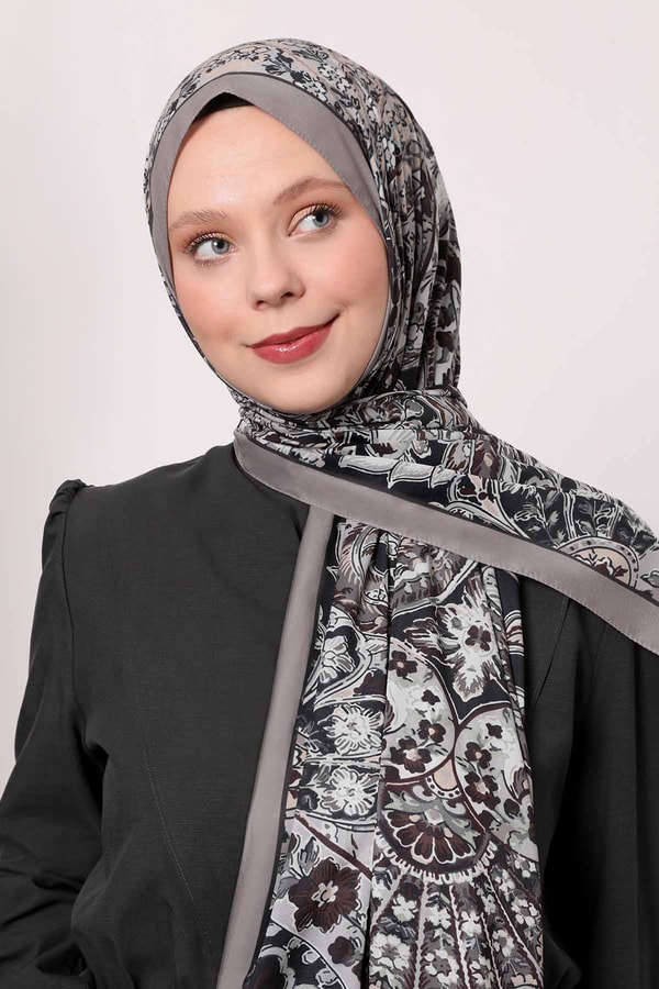 Açık Vizon Soyut Çiçek Desen Love Şal