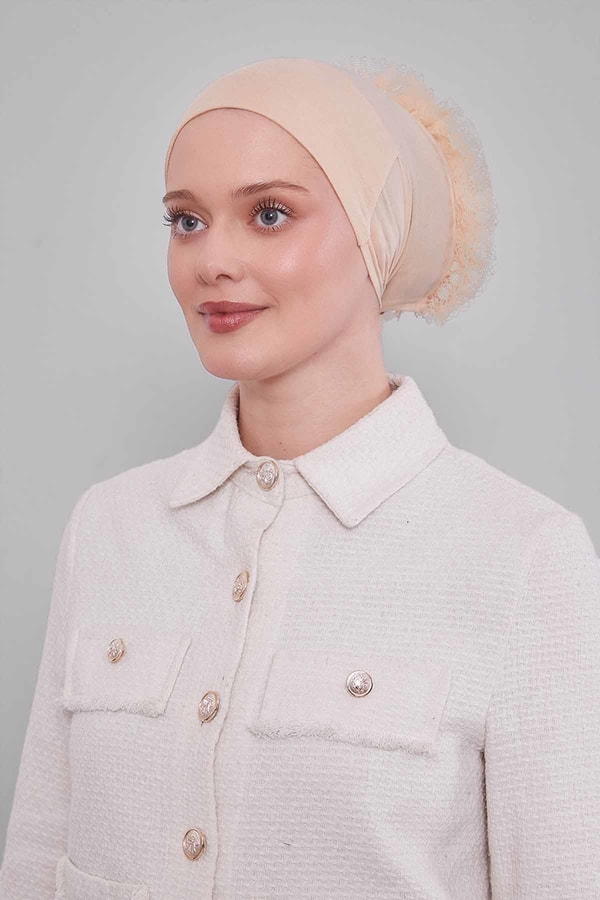 Silikonlu Dikişsiz Fırfırlı Bone Açık Bej