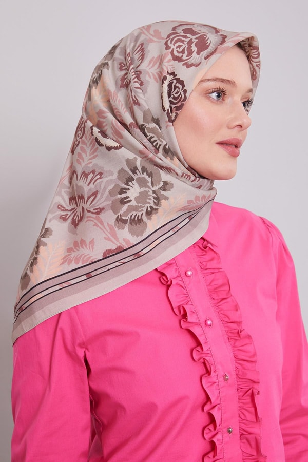 Açık Vizon Gül Desen Aura Eşarp