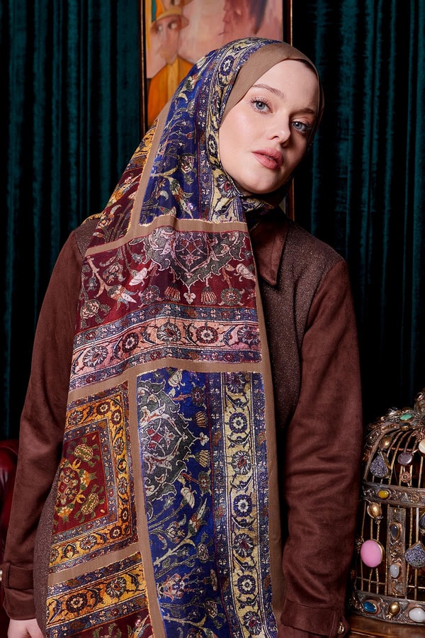 Açık Vizon Motif Desen Royal Şal