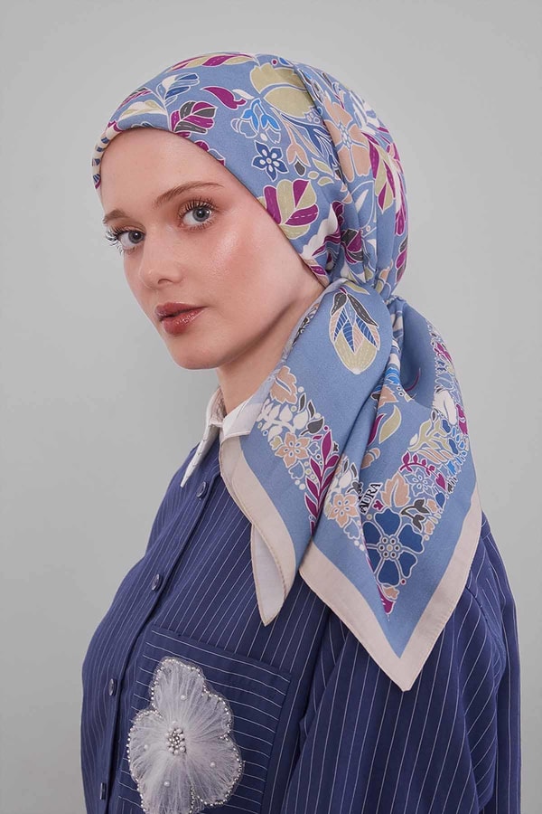 Açık Vizon Çiçek Yaprak Desen Aura Eşarp