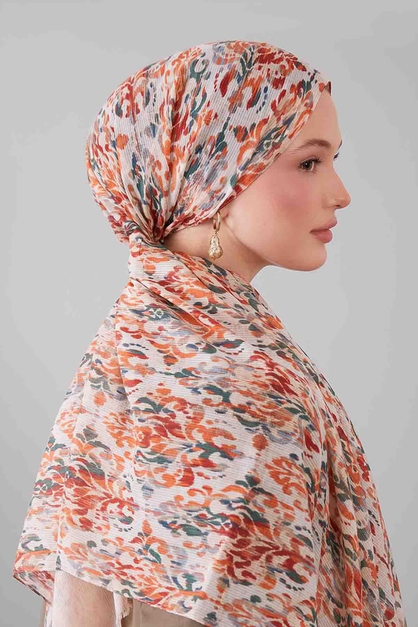 Açık Somon Batik Desen Pamuk Şal