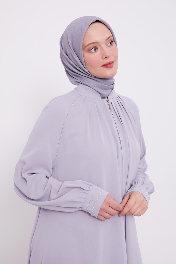 Açık Gri Omuz Büzgülü Ferace