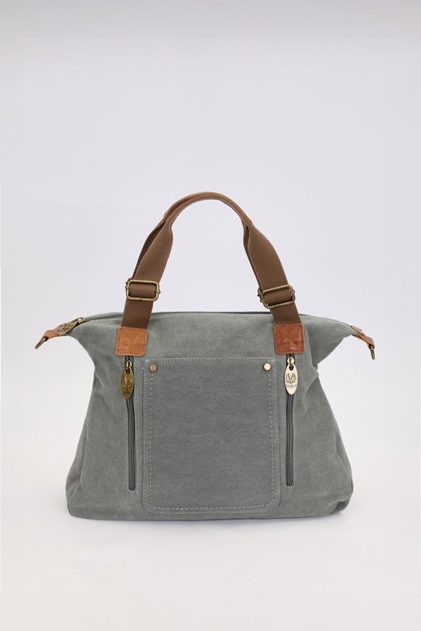 Açık Mavi Çift Fermuarlı Kumaş Askılı El Çantası