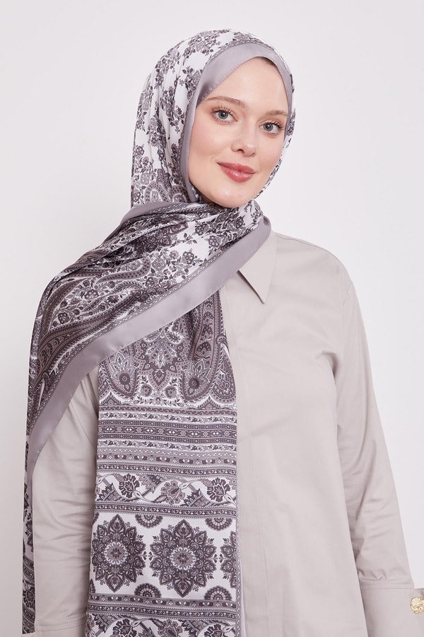 Açık Vizon Sarmal Desen Hint İpeği Şal