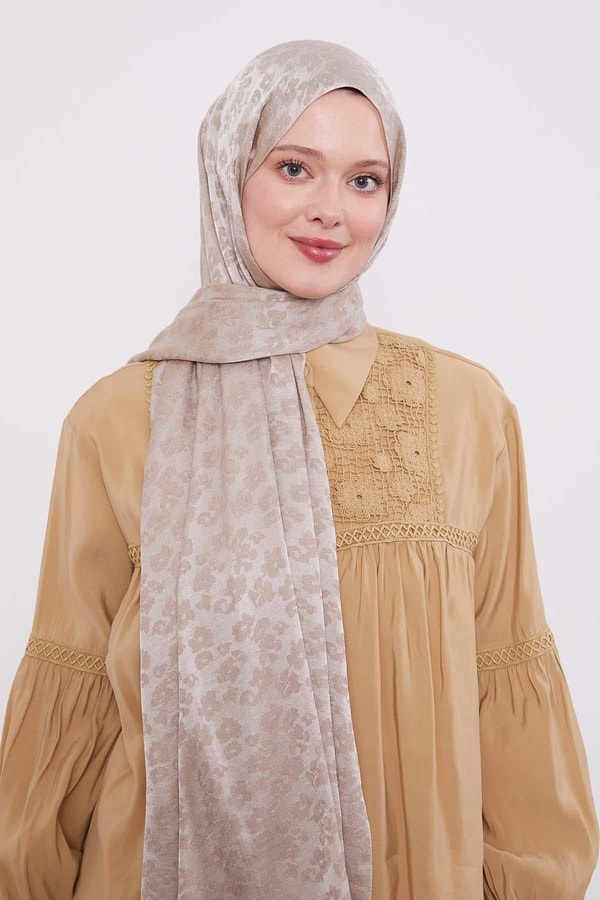 Açık Vizon Leopar Desen İtalyan Jakar Şal