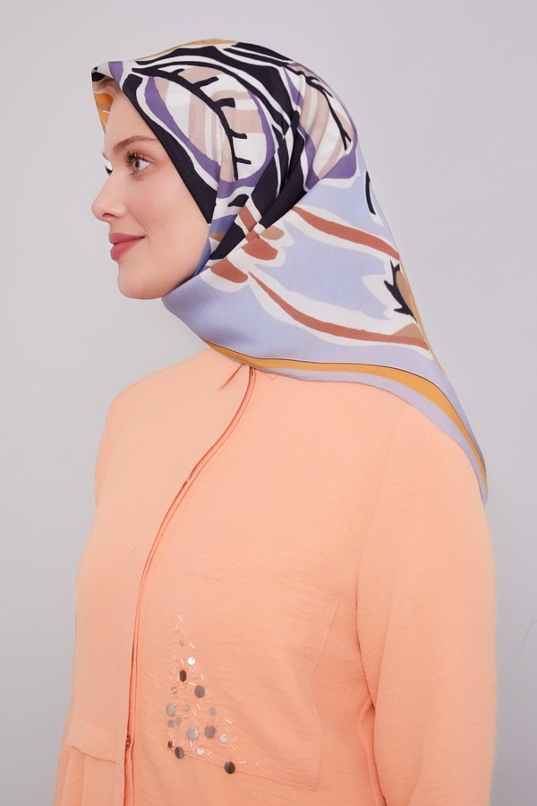 Açık Mavi Çiçek Dalı Aura Eşarp