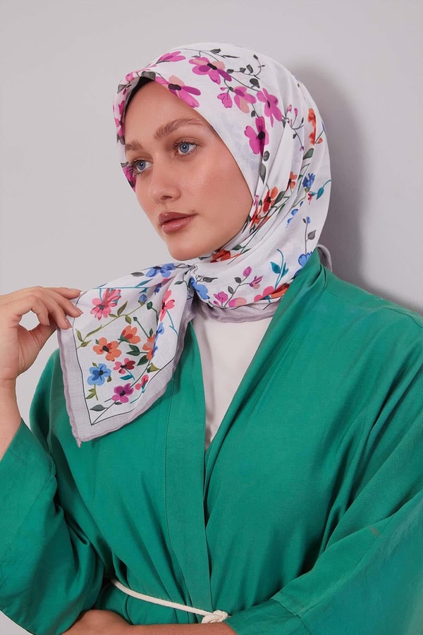 Açık Vizon Çiçek Dalı Desen Soft Eşarp