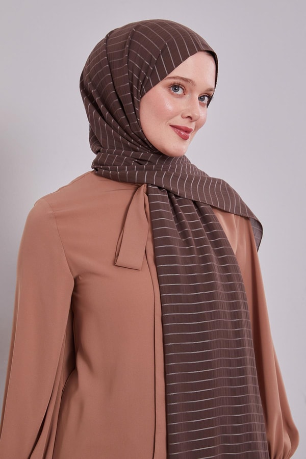 Acı Kahve Çizgili Cazz Şal