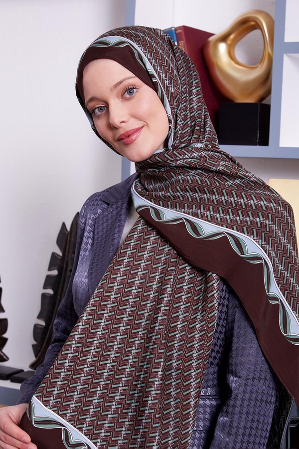 Acı Kahve Labirent Desen Royal Şal
