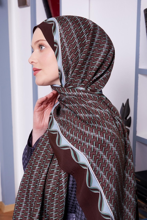 Acı Kahve Labirent Desen Royal Şal