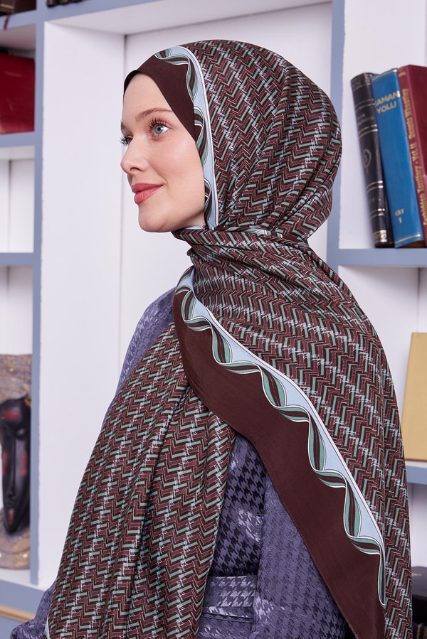 Acı Kahve Labirent Desen Royal Şal