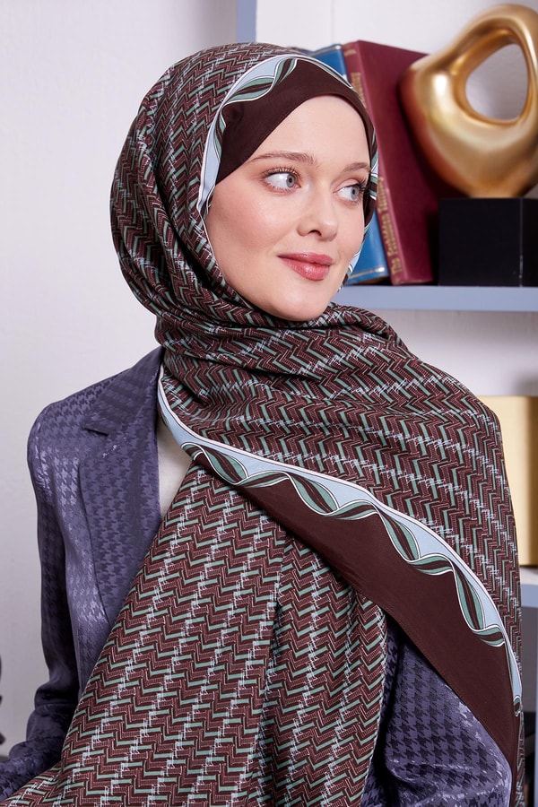 Acı Kahve Labirent Desen Royal Şal