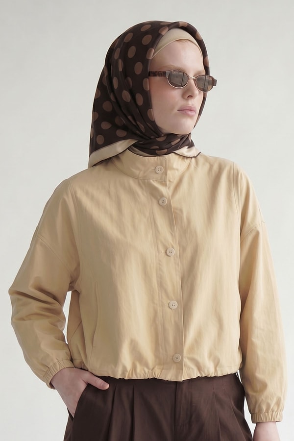 Acı Kahve Puantiyeli Twill İpek Eşarp