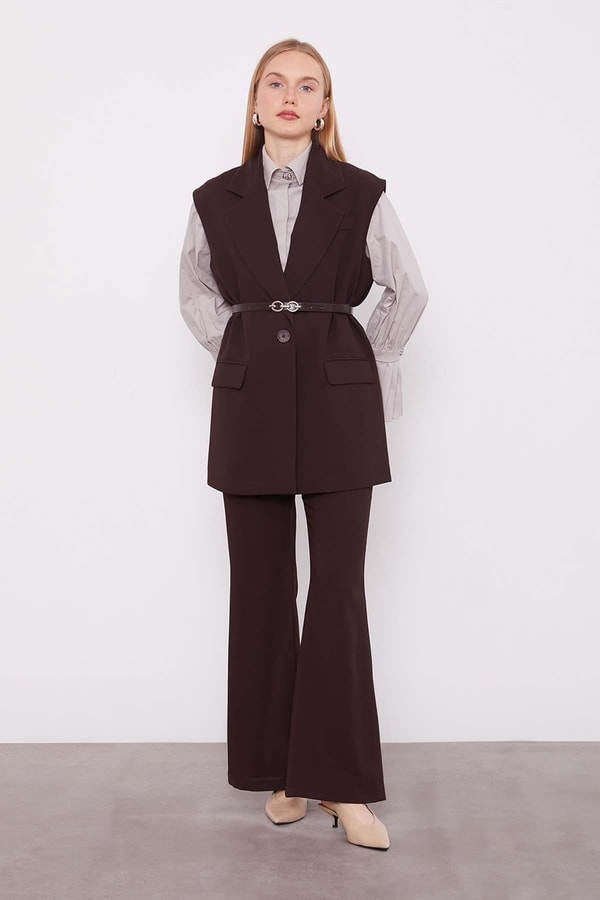 Acı Kahve Yelekli İkili Takım