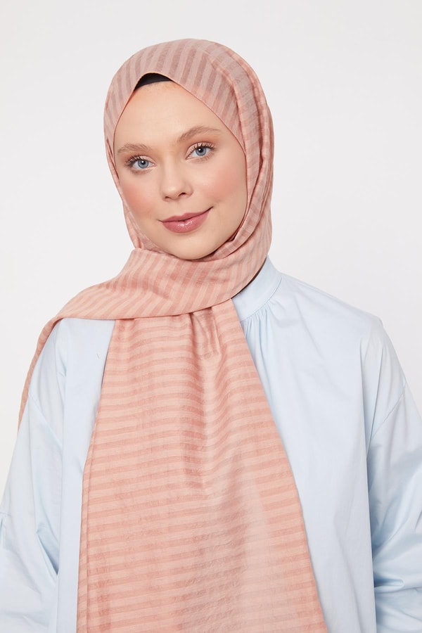 Açık Pudra Çizgili Shinga Şal