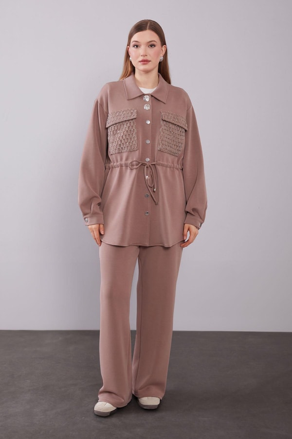 Antrasit File Cep Detaylı İkili Takım