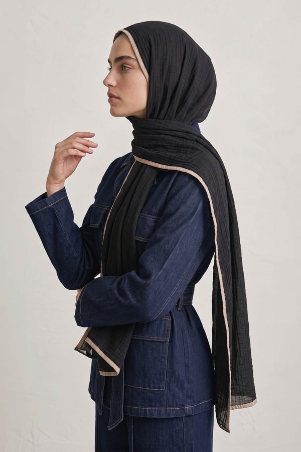 Basıc Müslin Şal Siyah - Bej