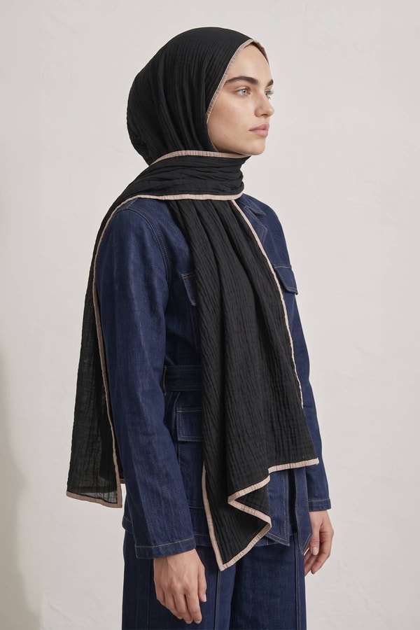 Basıc Müslin Şal Siyah - Bej