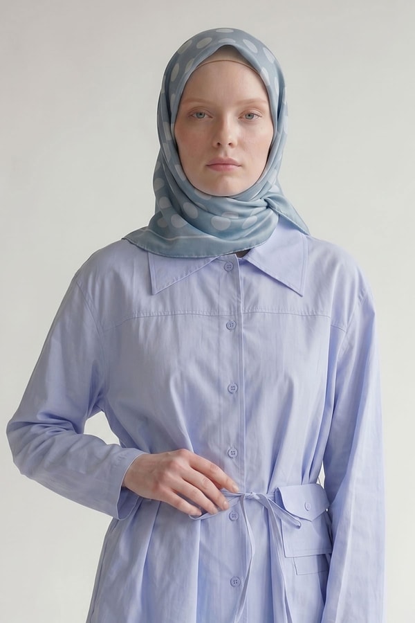Bebe Mavisi Puantiyeli Twill İpek Eşarp