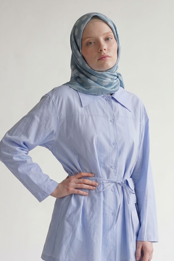 Bebe Mavisi Puantiyeli Twill İpek Eşarp