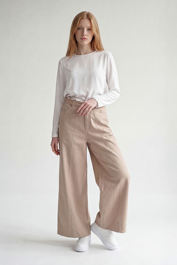 Bej Wideleg Pantolon