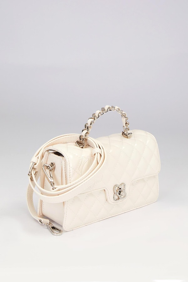 Beyaz Gül Baskılı El Çantası