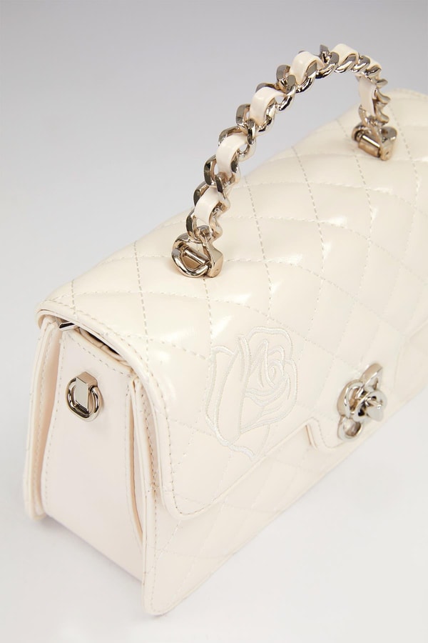 Beyaz Gül Baskılı El Çantası