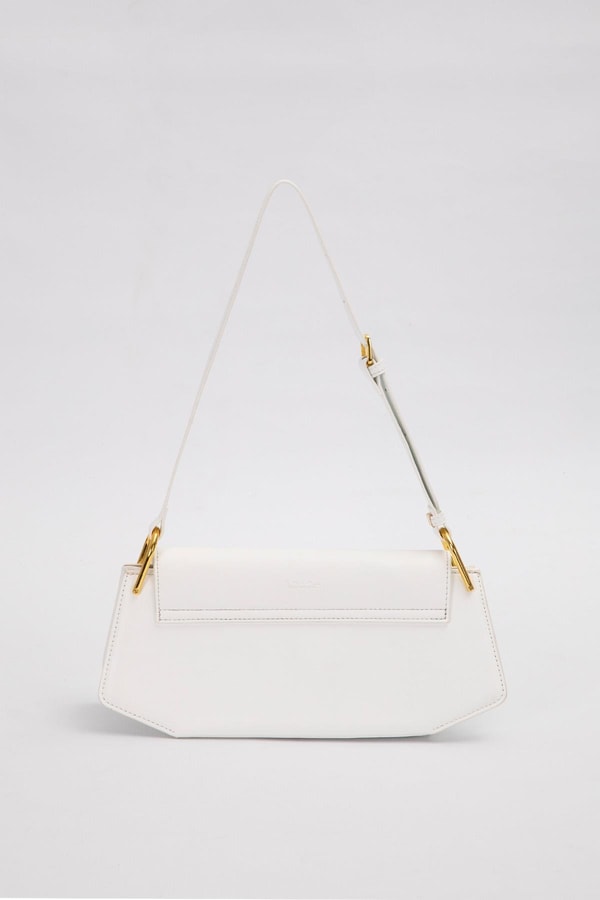 Beyaz Oval Gold Aksesuarlı Omuz Çantası